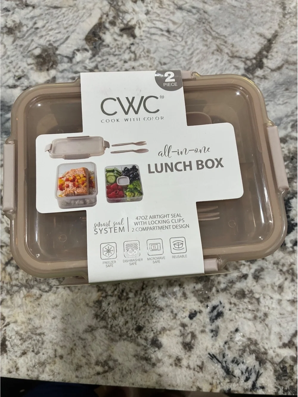 CWC All-in-One Lunch Box 2-Piece Set with Airtight Seal and Locking Clips